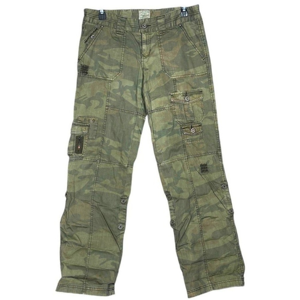 Aeropostale Cargo Pants Womens 5/6R Green Camo Low Rise Y2K Utility Gorpcore